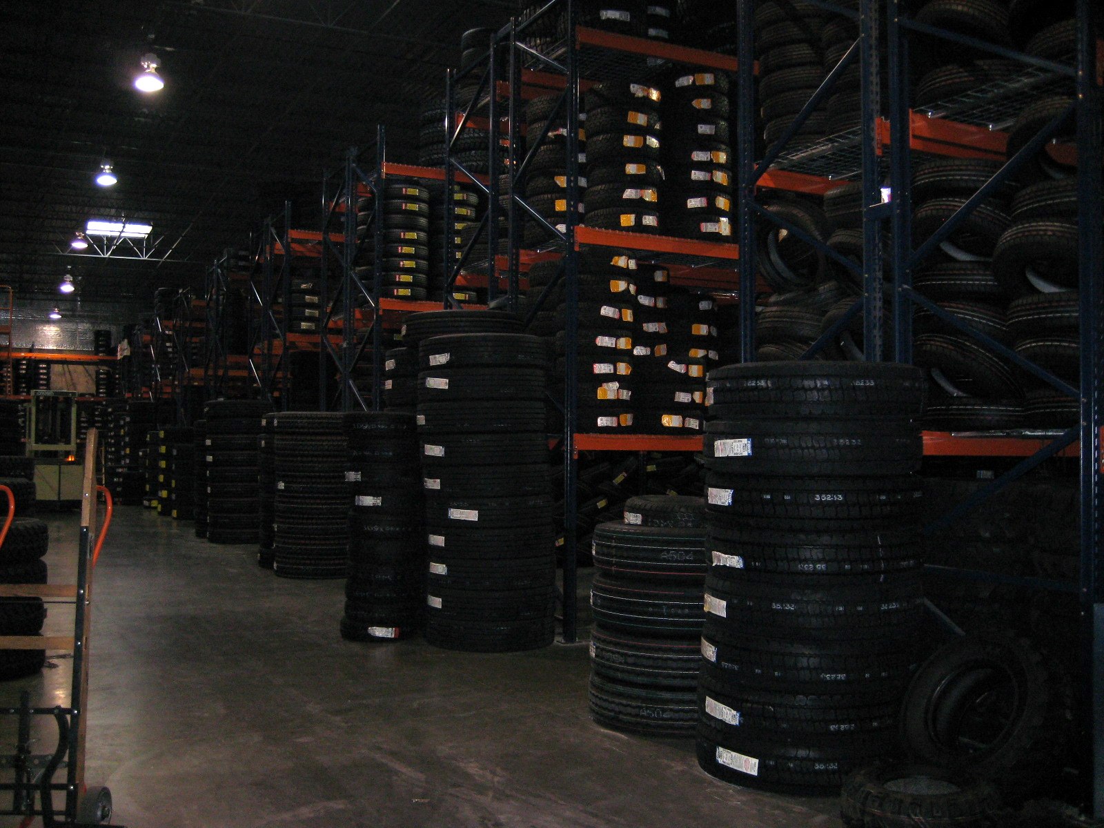 Interstate Tire pallet rack loaded with tire inventory