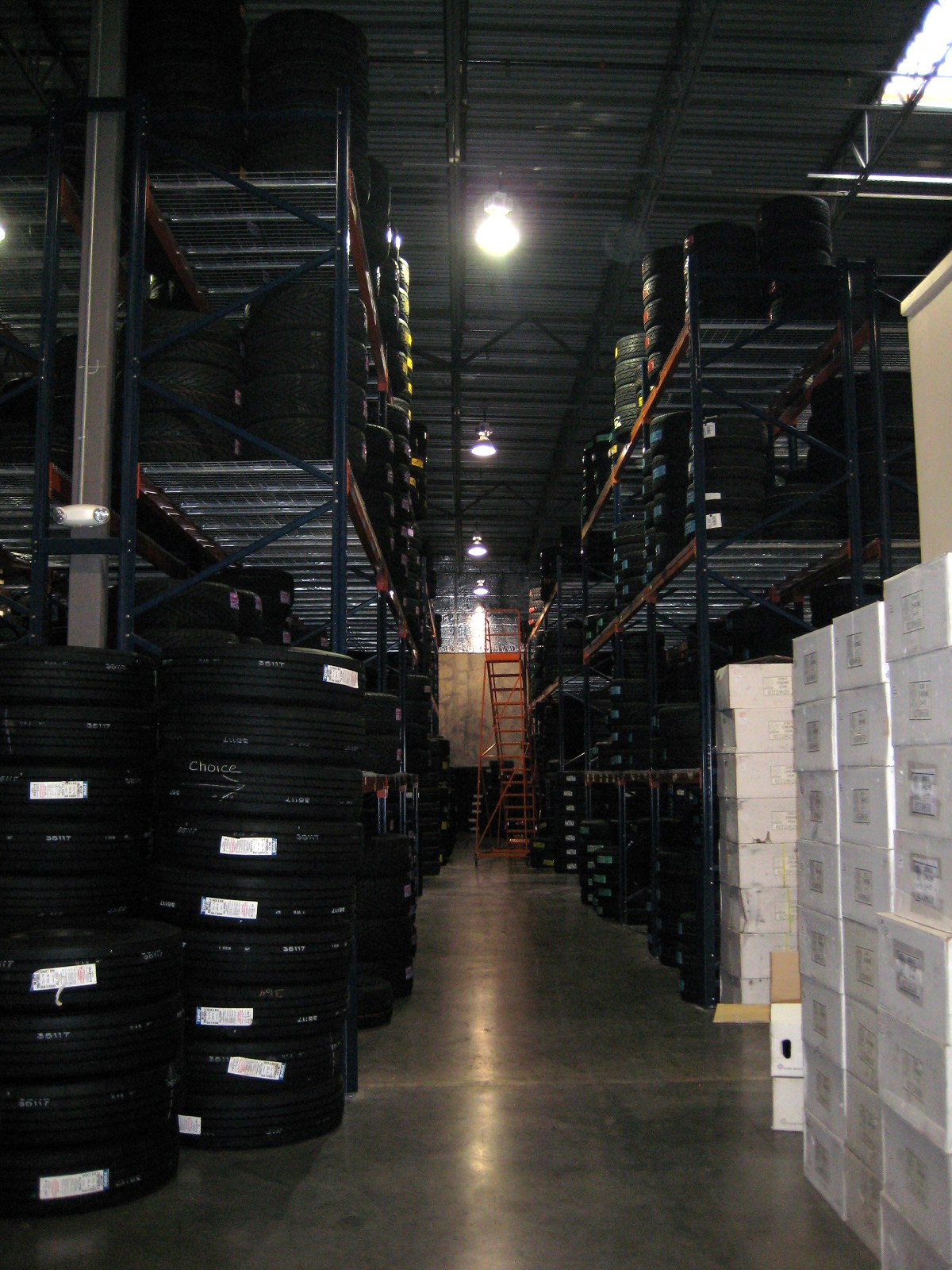 Interstate Tire organized tire storage aisle