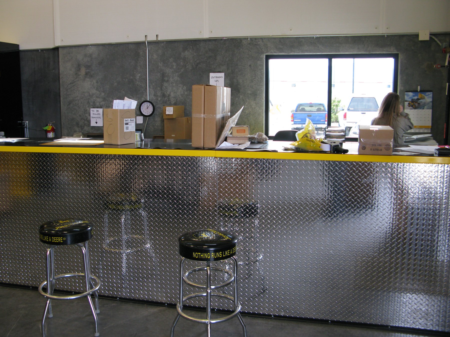John Deere parts counter and work area