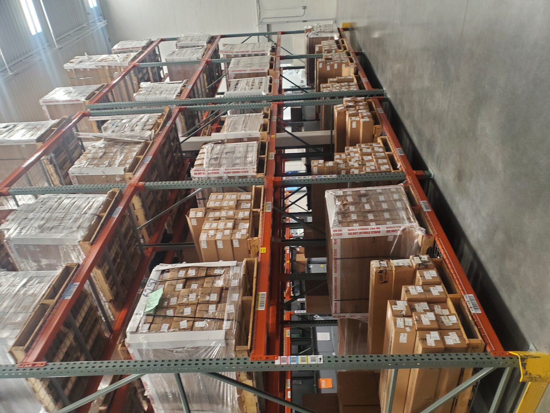 Loaded pallet rack at the Thermo Fisher facility
