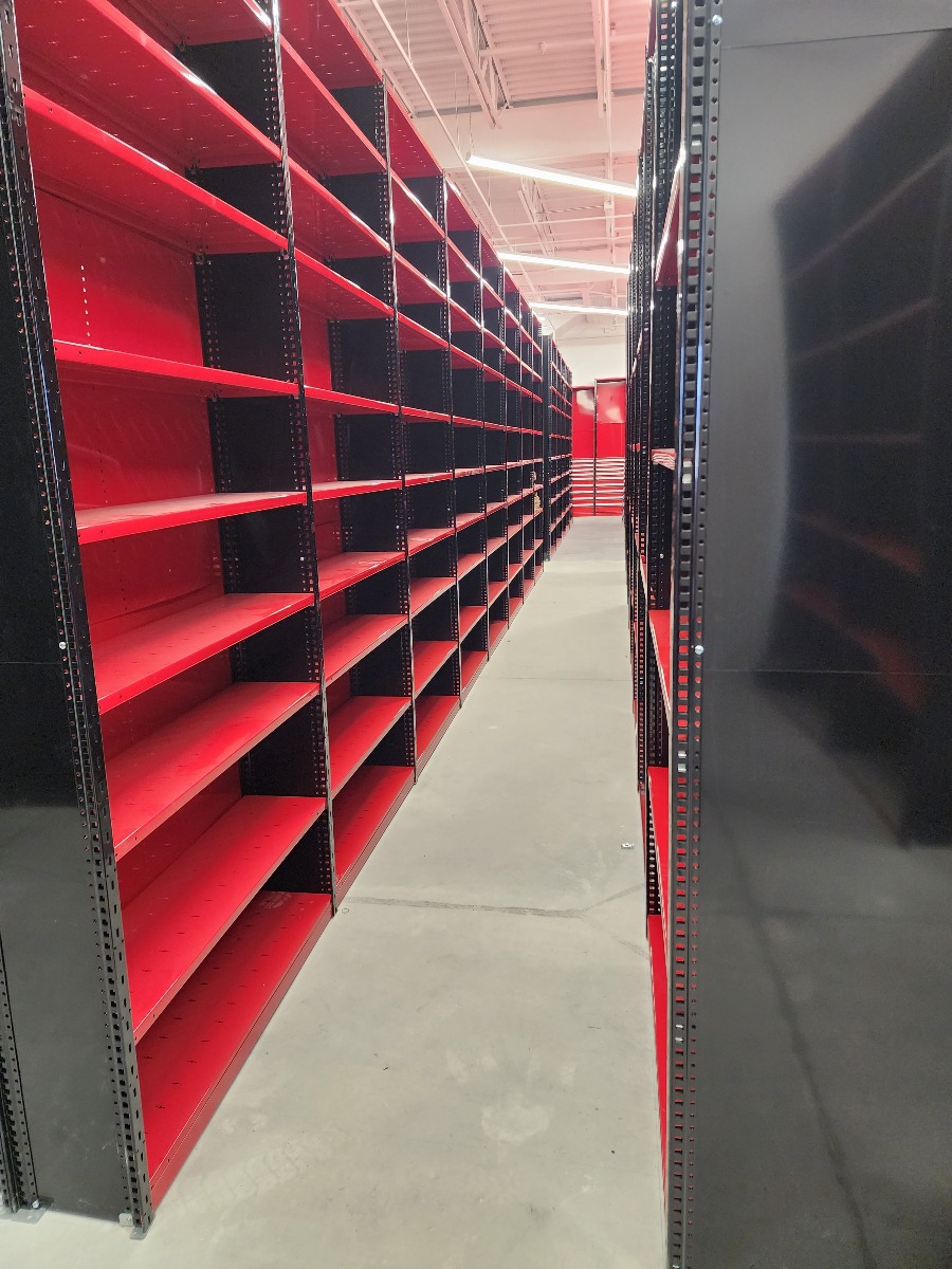 Completed shelving aisle at Peterbilt Bozeman