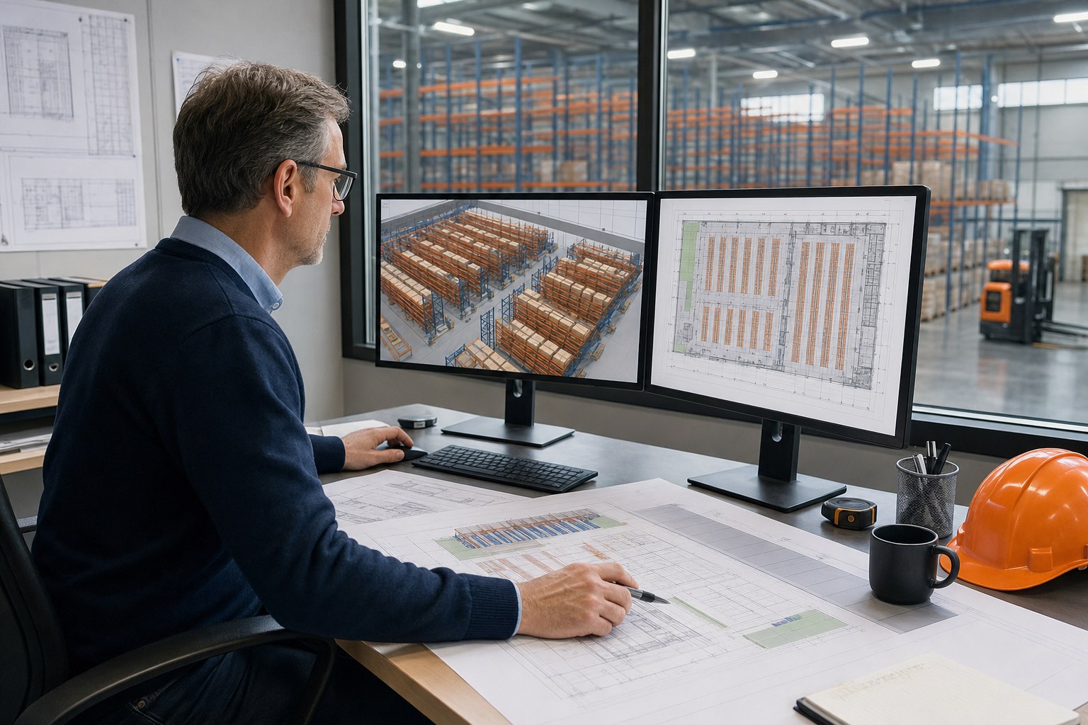 Material handling engineer planning a warehouse layout